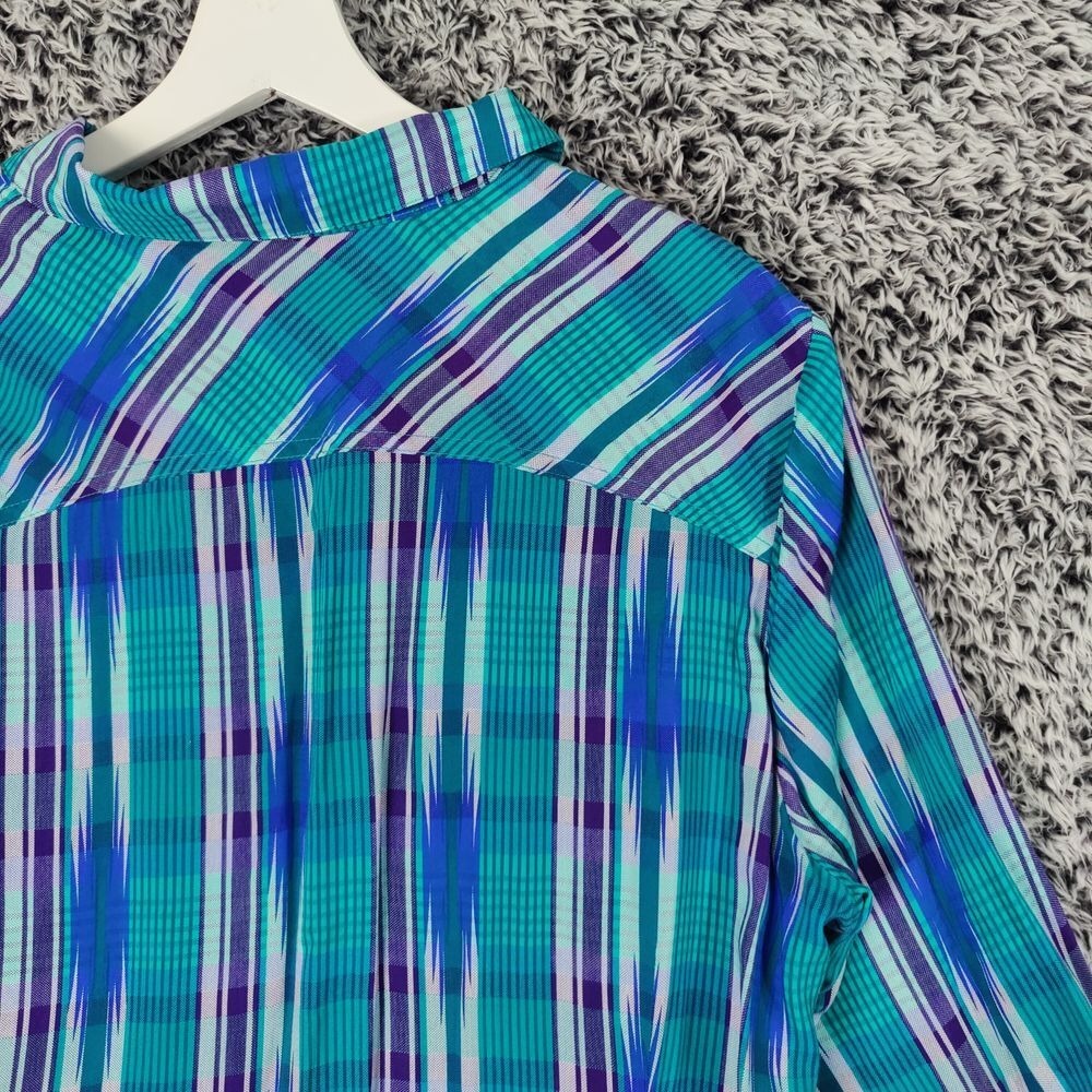 Wrangler Retro Womens Cowgirl Vibrant Western Bell Sleeve Shirt XL Ikat Plaid - Picture 10 of 10